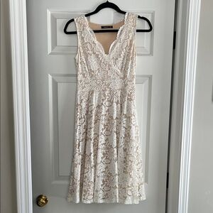 PattyBoutik Cream Lace Midi Dress
